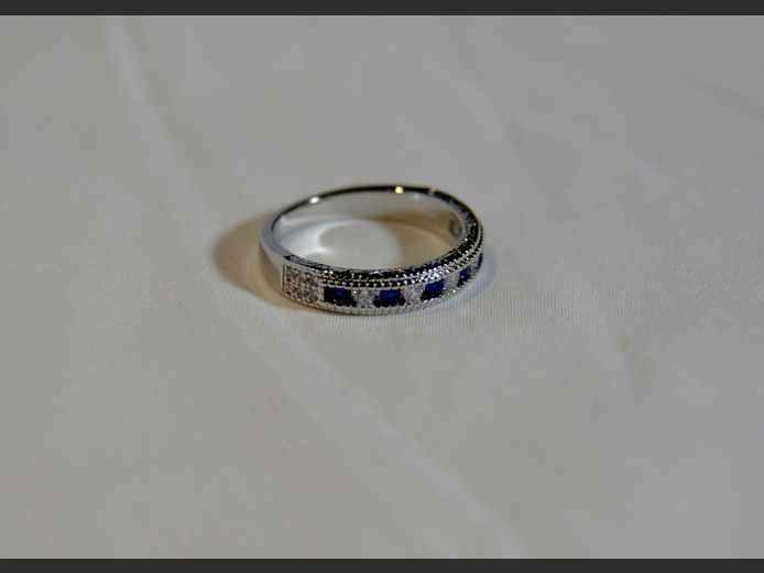 DRESS RING WITH BLUE SAPPHIRE & CUBIC ZIRCONIA