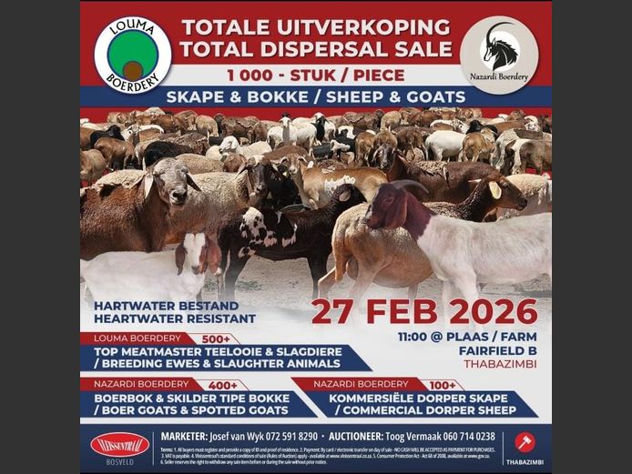 LOUMA BOERDERY EN NAZARDI BOERDERY BOK EN SKAAP TOTALE UITVERKOPING 