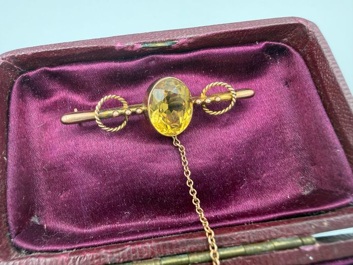 antique bar brooch with safety chain
