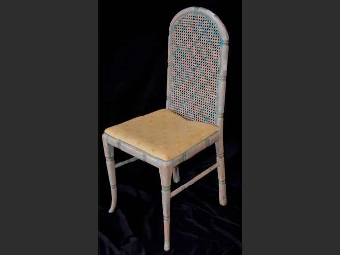RATTAN BACK DINING CHAIR WITH UPHOLSTERED SEAT
