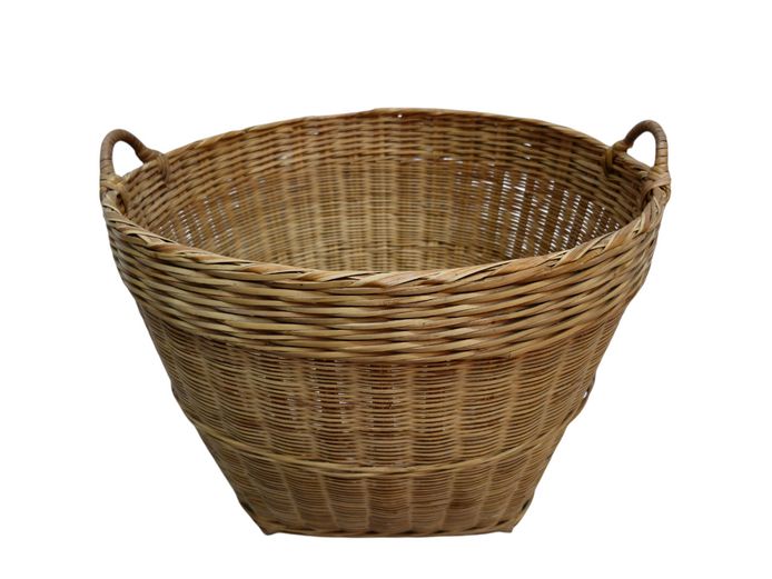 Vintage Hand-Woven Bamboo Harvesting Basket with Loop Handles
