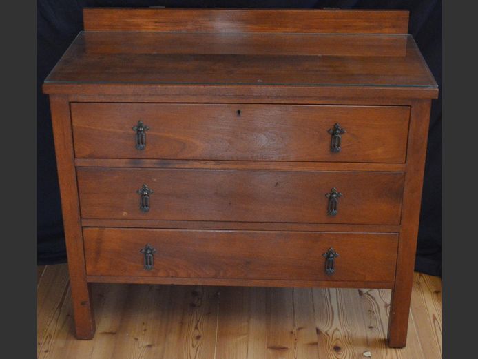 TEAK 3-DRAWER CHEST OF DRAWERS WITH GLASS TOP, 91 x 46 x 81cm
