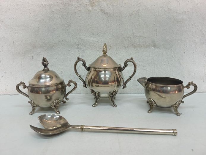 Vintage Silver-Plated Tea & Coffee Accessories Set with Salad Server