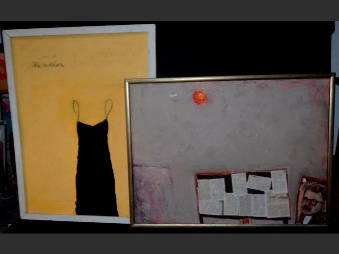 LOT OF 2 LARGE ABSTRACT PAINTINGS, 121 x 91cm & 121 x 90cm