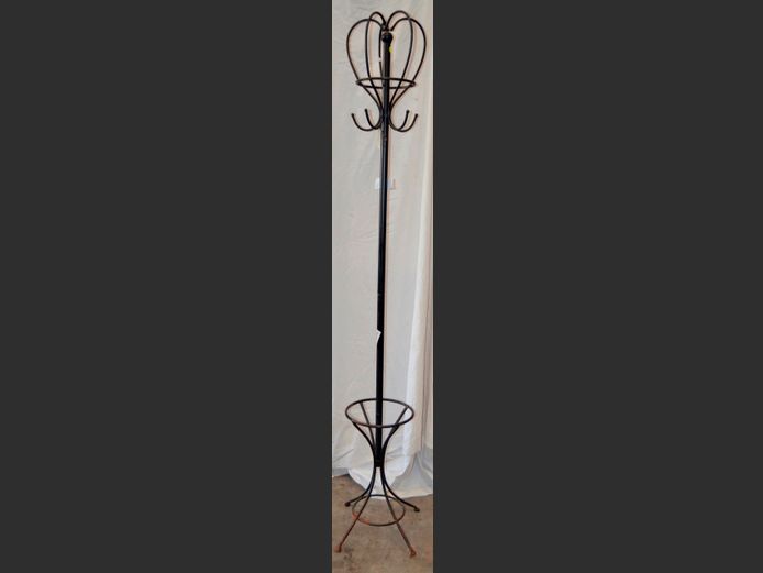 BLACK METAL COAT & HAT STAND, 183cm High
