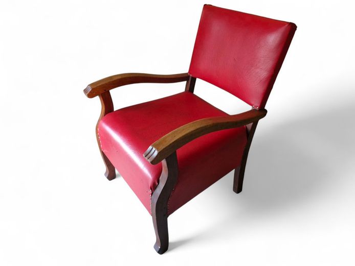 Art Deco Red Vinyl Arm Chair