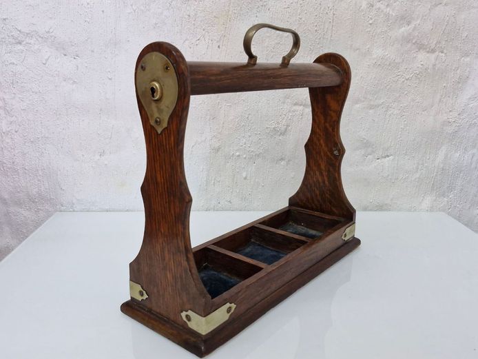 Antique Oak and Brass Tantalus Frame