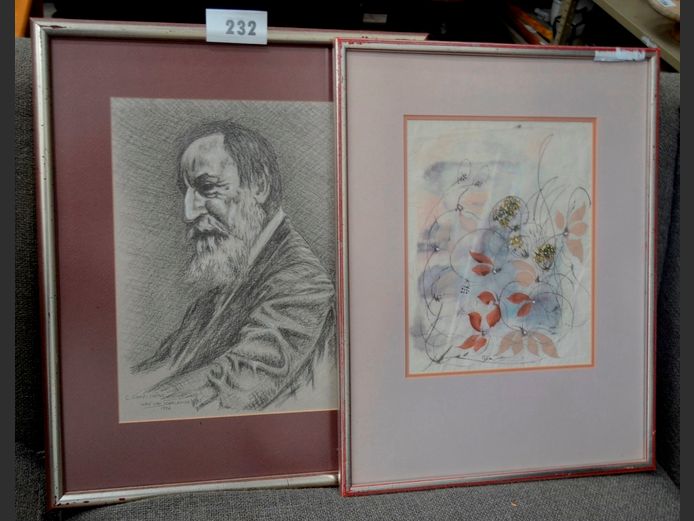 FRAMED CHARCOAL SKETCH "PORTRAIT OF A MAN", 36 x 29cm, & ANOTHER, 31 x 24.5cm