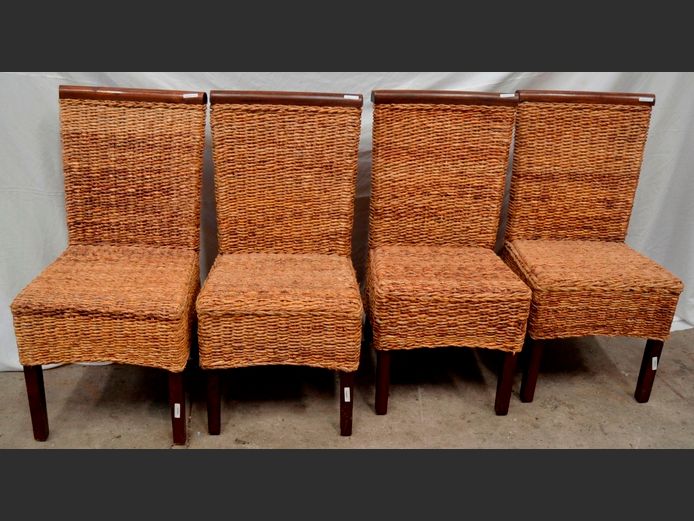 SET OF 4 WOVEN WICKER DINING CHAIRS