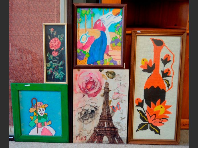 VINTAGE TAPESTRIES, UNFRAMED PRINT ON CANVAS 'EIFFEL TOWER", etc