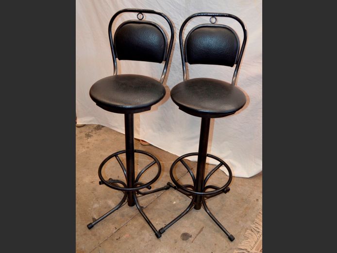 PAIR BLACK METAL BAR CHAIRS, 83cm High