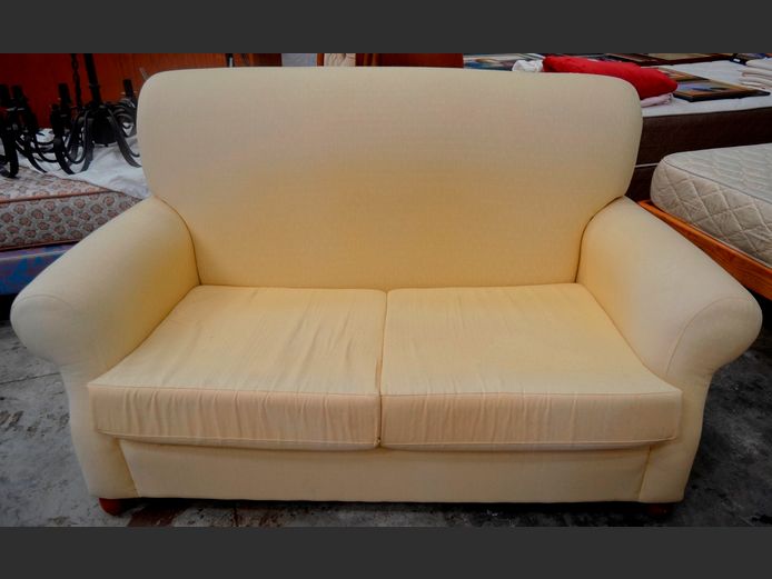 PALE YELLOW UPHOLSTERED 2-SEATER COUCH, 170 x 95cm
