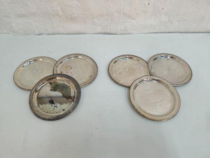 Set of 6 Vintage Silver-Plated Beaded Edge Coasters