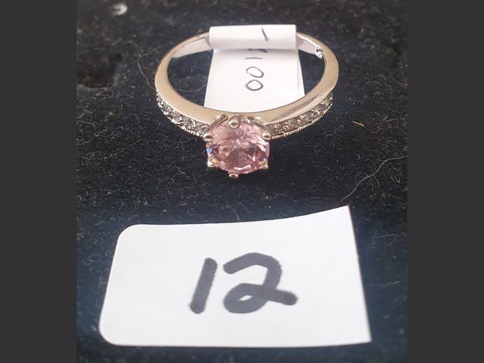 SILVER DRESS RING WITH PINK & CLEAR STONES