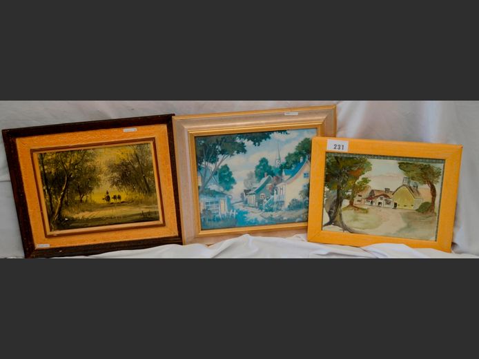 FRAMED OIL ON CANVAS "CATTLE" &  A FRAMED WATERCOLOUR "COTTAGE"