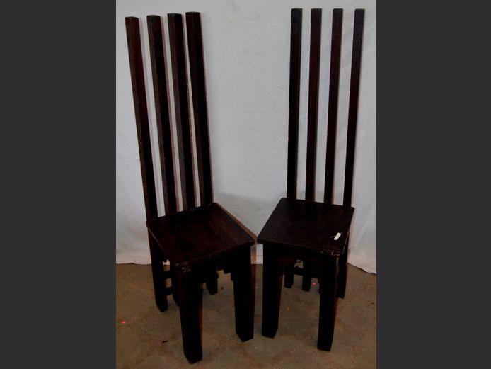 PAIR DARK STAINED MERANTI DINING CHAIRS
