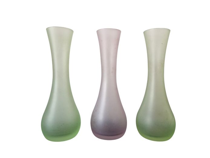 Trio of Vintage Frosted Glass Bud Vases