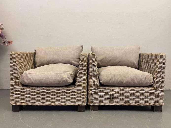 Pair one seater cane chairs