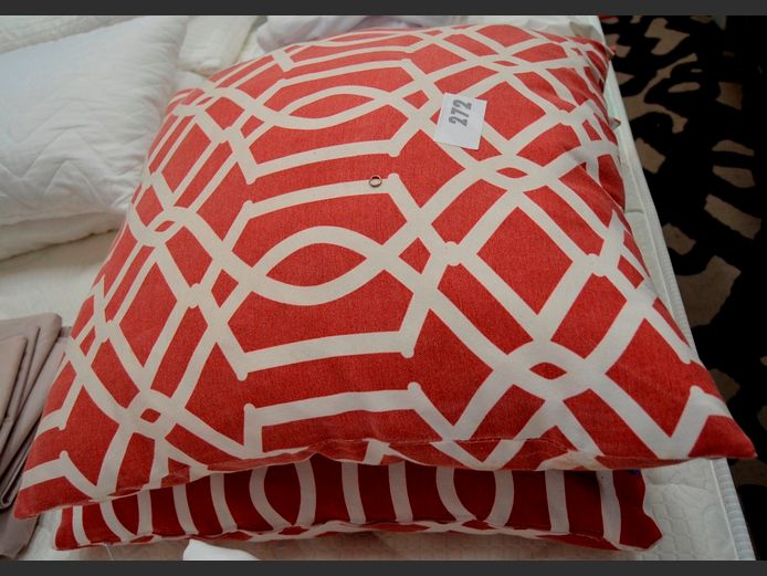 PAIR RED & WHITE SCATTER CUSHIONS
