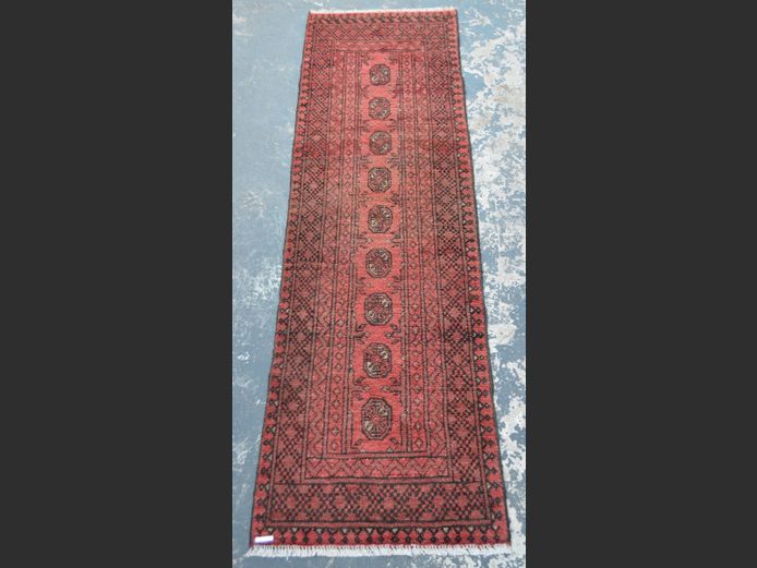 BURGUNDY & BLACK PERSIAN RUNNER, 235 x 69cm [E]