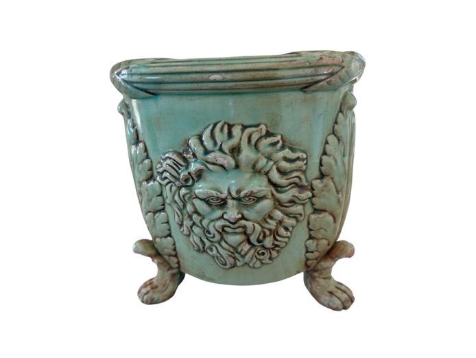 Decorative Green Glazed Jardinière with Classical Face Motif