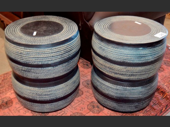PAIR INDU METAL SIDE TABLES, 42cm Diameter x 49cm High