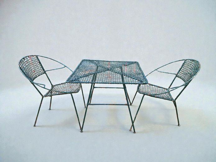 Vintage Mesh Wire Metal Garden Table & Chair Set
