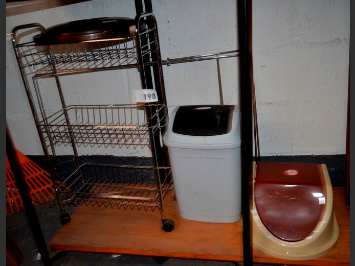 CHROME VEGGIE TROLLEY, BATHROOM BIN, etc