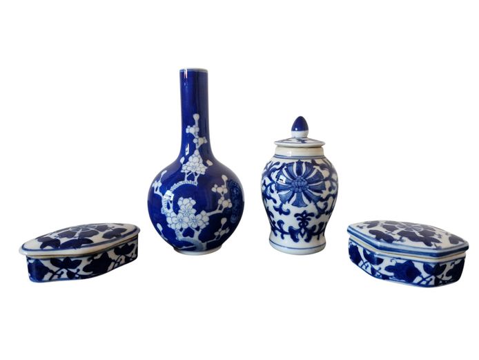 Vintage 4-Piece Blue & White Ceramic Collection
