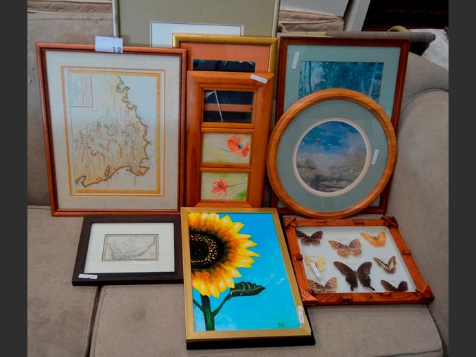 BOX FRAMED BUTTERFLIES, FRAMED PRINT, etc
