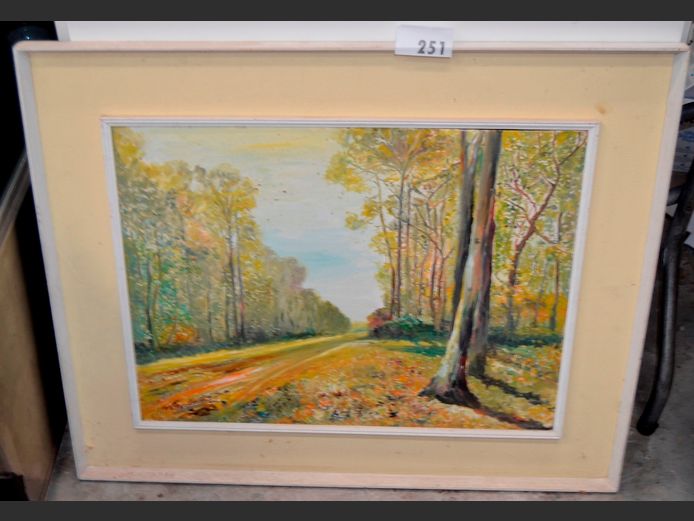 FRAMED OIL ON BOARD "COUNTRY ROAD", 61 x 46.5cm