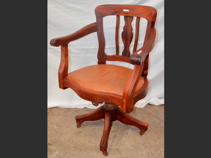 ANTIQUE IMBUIA BOSUN'S CHAIR ON CASTORS