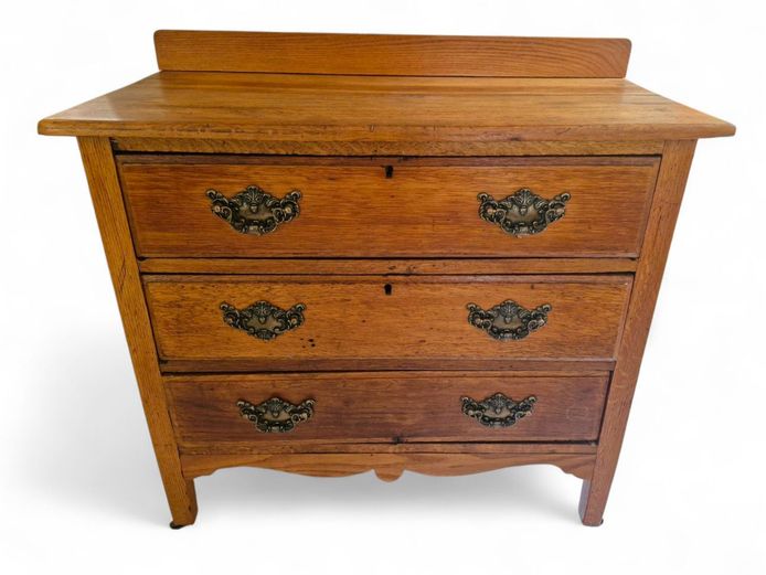 Vintage Wooden Chest of Drawers with Brass Handles & Castor Wheels