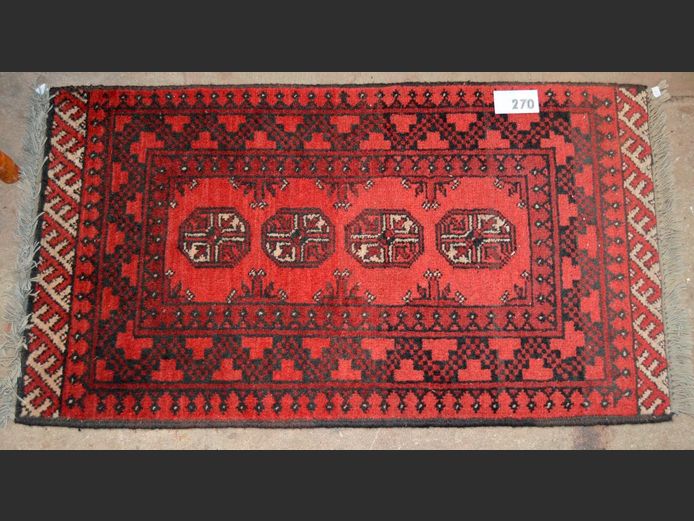 BURGUNDY, BLACK & BEIGE PERSIAN MAT, 96 x 52cm