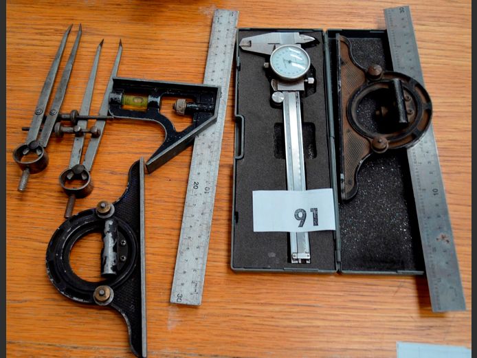 CALIPERS, COMBINATION SQUARES & A VERNIER