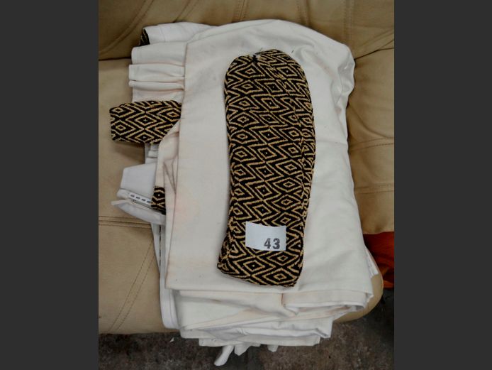 PAIR BEIGE & BROWN CURTAINS