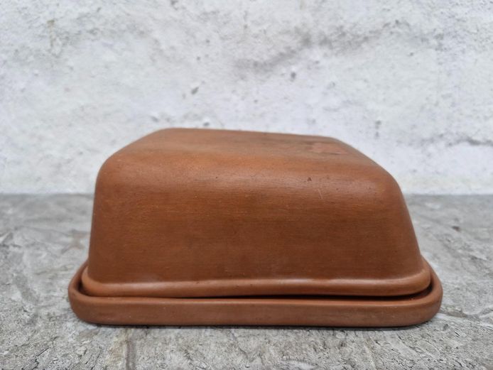 Artisan Terracotta Covered Butter Dish With Glazed Tray