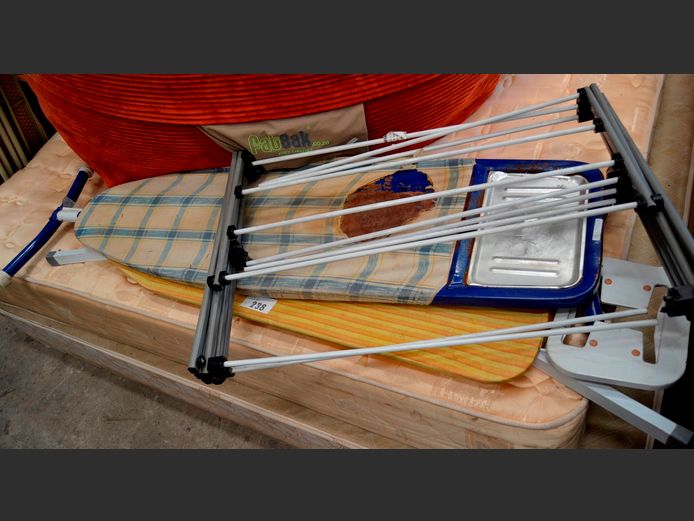 LOT: 2 x IRONING BOARDS , CLOTHES HORSE, etc