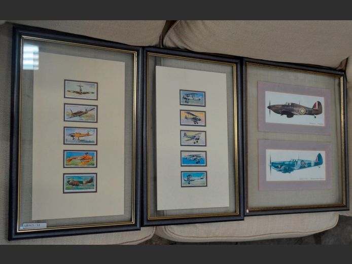 LOT OF 3 FRAMED PRINTS: SPITFIRE, HAWKER & TIGERMOTH