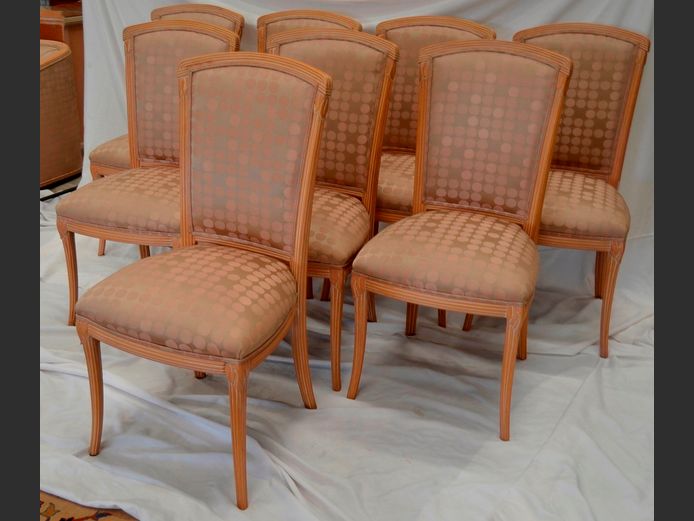 SET OF 8 HARTMANN & KEPPLER BEECHWOOD & UPHOLSTERED DINING CHAIRS