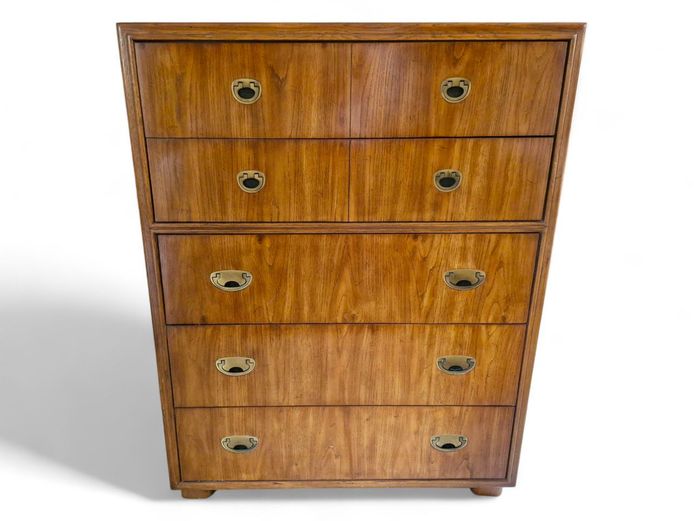 Mid-Century Drexel Campaign Highboy Chest of Drawers