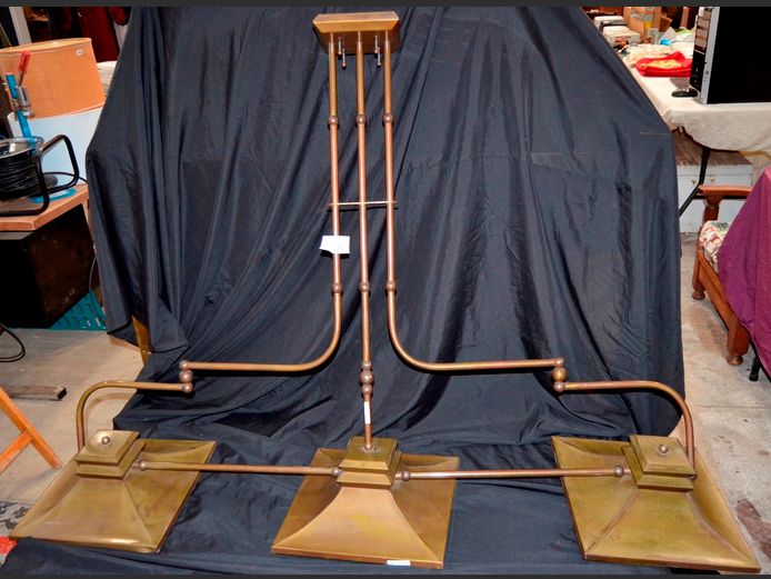 BRASS 3-LIGHT ISLAND LIGHT, 158 x 35 x 104cm