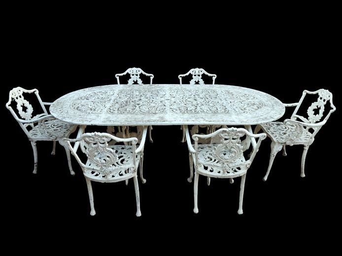 Vintage Ornate Six-Seater Cast Iron Garden Dining Set