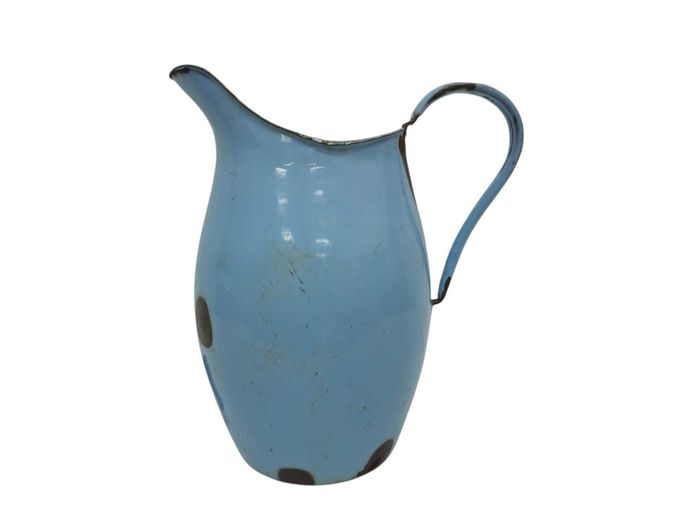 Vintage Continental Sky-Blue Enamelware Ewer Pitcher