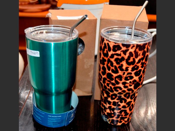 LOT OF 2: TUTU STAINLESS STEEL 880ml TUMBLERS WITH STRAWS