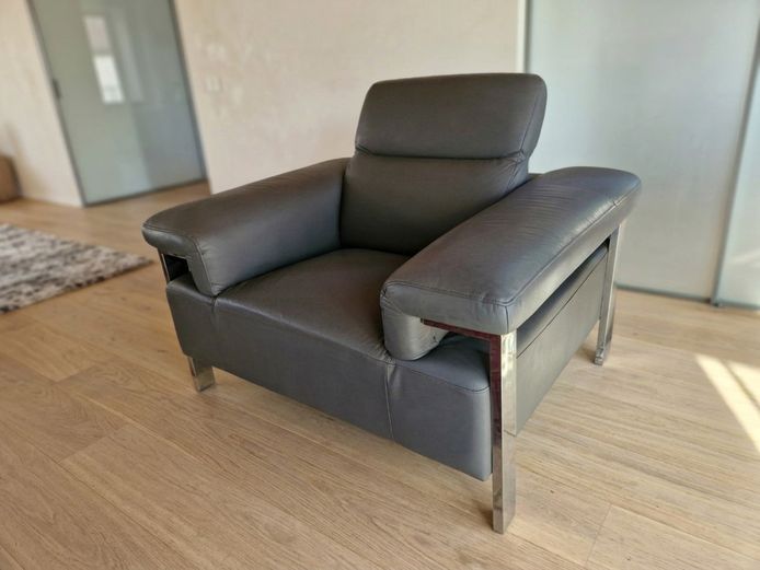 Contemporary Italian-Style Leather & Chrome Armchair