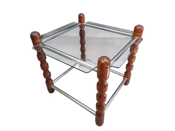 1970s Atomic Style Chrome & Glass Side Table