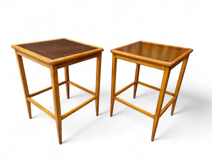 Mid-Century Modern Side Tables with Amber-Coloured Glass