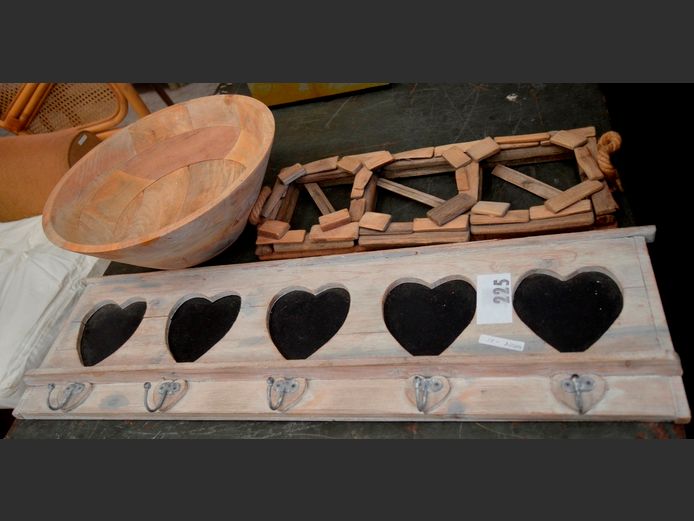 WALL MOUNT COAT HOOK, WOODEN FRUIT BOWL, etc