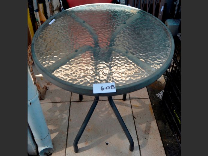 ALUMINIUM CIRCULAR GLASS TOP PATIO TABLE, 60cm Diameter x 71cm High